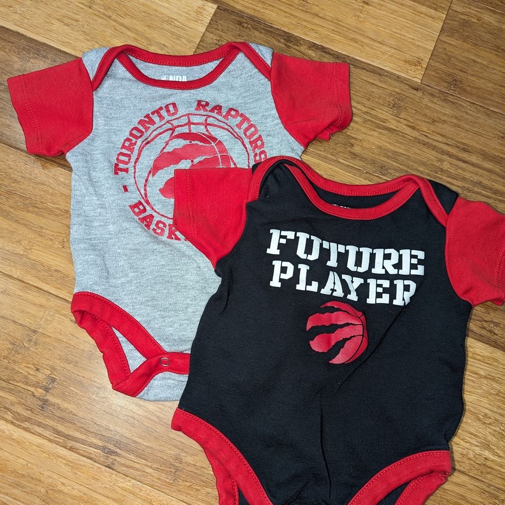 2 pack, Toronto Raptors Basketball one piece baby bodysuits.